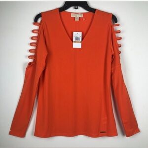 Michael Kors Women's Burnt Orange Cold Shoulder Top. Size-Medium